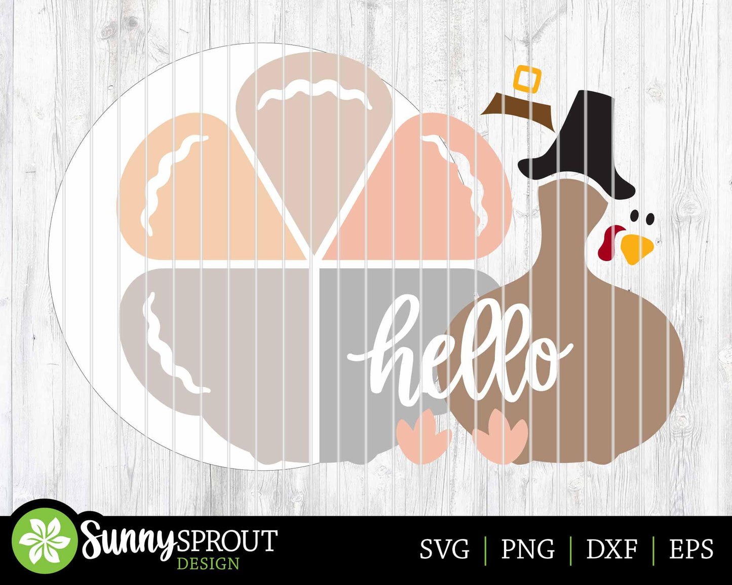 Pilgrim Turkey Hello Sign, Digital Download, SVG Laser Cut File, Cricut, Round Thanksgiving Fall Door Hanger Design