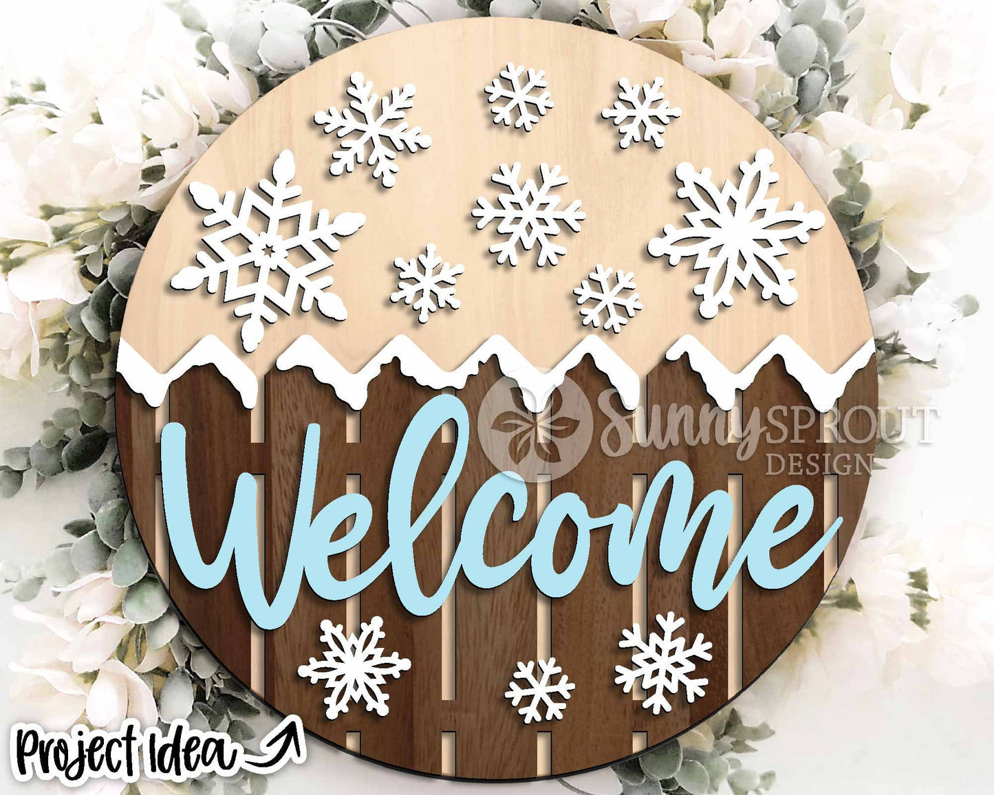 Welcome Fence Snowflakes Sign, Round door hanger svg, Glowforge laser file, Cricut, Christmas decor, Winter welcome sign
