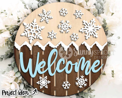 Welcome Fence Snowflakes Sign, Round door hanger svg, Glowforge laser file, Cricut, Christmas decor, Winter welcome sign