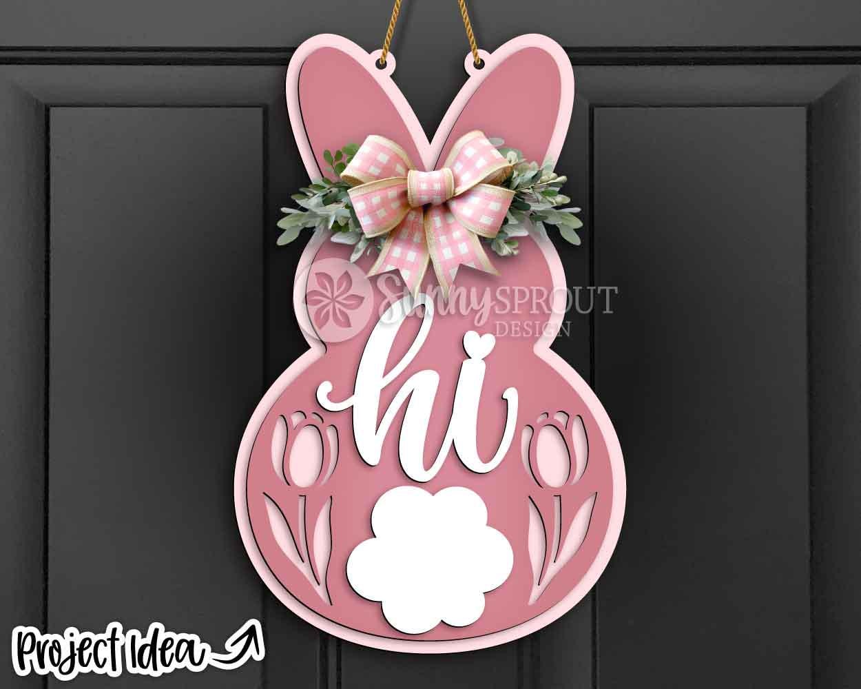 Hi Bunny Floral Sign, Digital download, SVG Laser cut file, Cricut, Door hanger design, Spring Easter decor