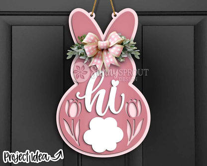 Hi Bunny Floral Sign, Digital download, SVG Laser cut file, Cricut, Door hanger design, Spring Easter decor