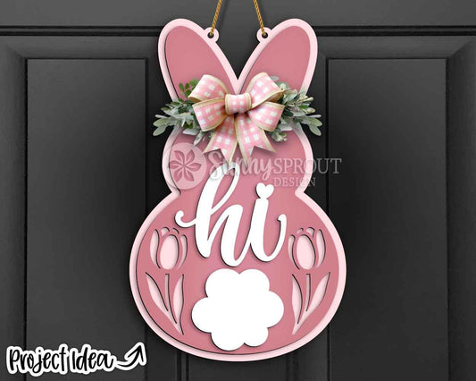 Hi Bunny Floral Sign, Digital download, SVG Laser cut file, Cricut, Door hanger design, Spring Easter decor