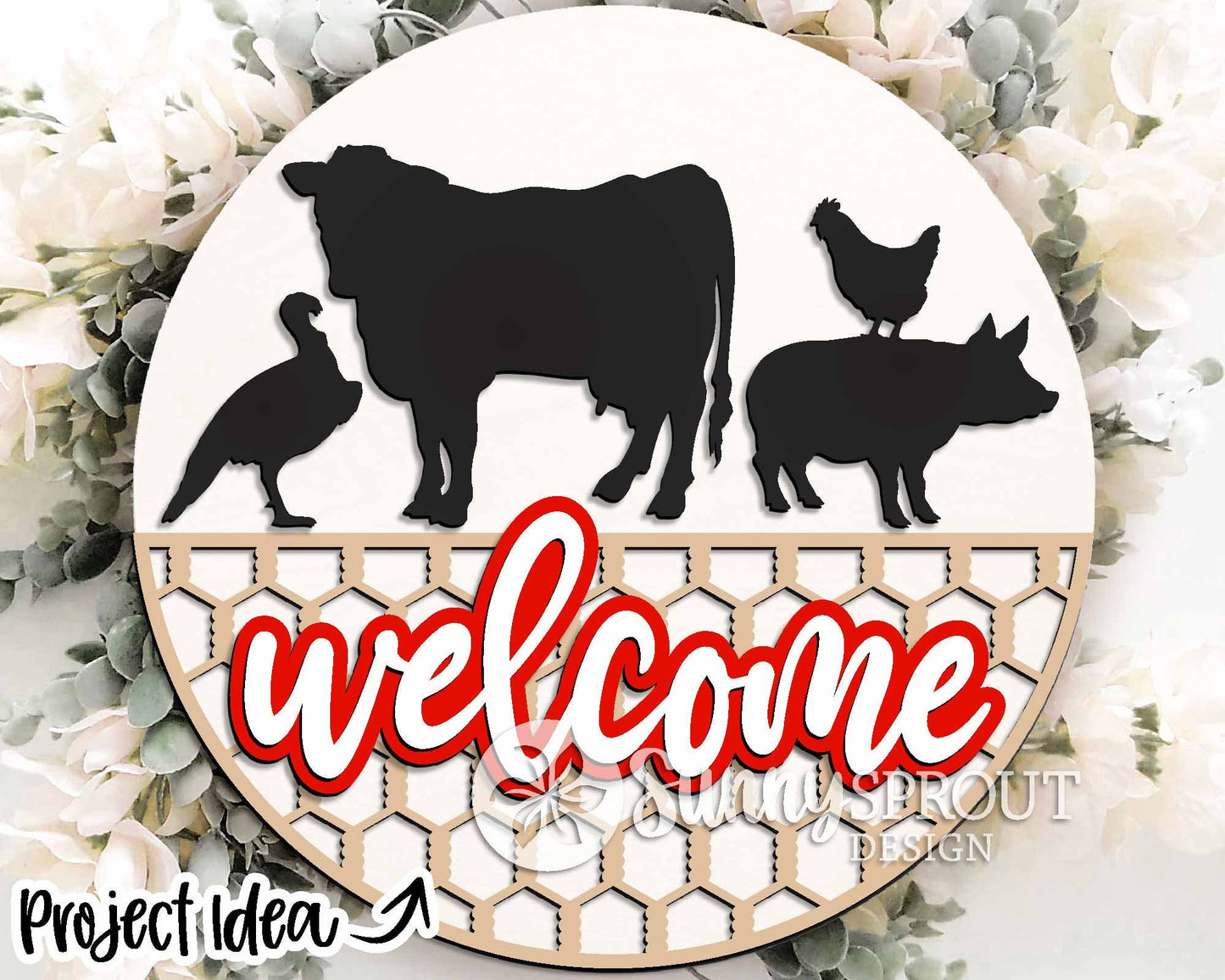 Farm Animal Laser Sign Bundle, Round door hanger svg, Glowforge laser file, Cricut, Chicken coop welcome sign, Cow decor