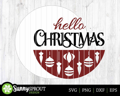 Hello Christmas Ornament Pattern Sign, Digital Download, SVG Laser Cut File, Cricut, Round Door Hanger Design