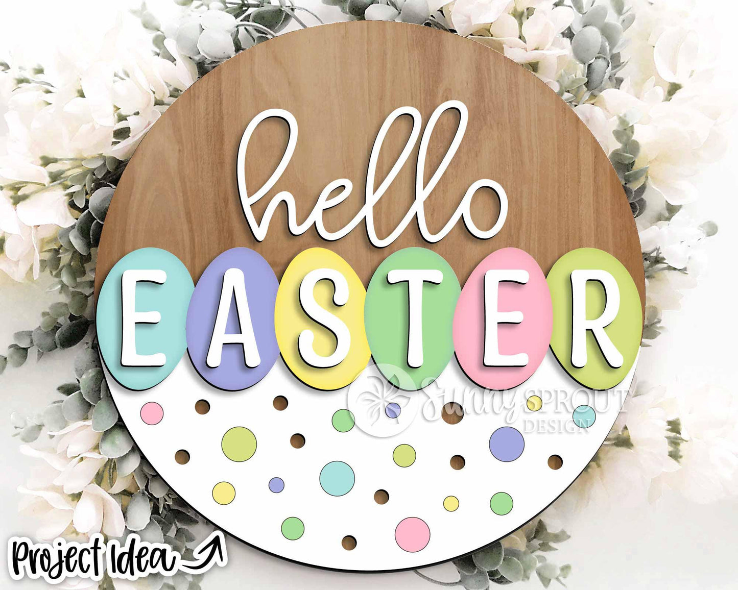 Hello Easter Eggs Polka Dot Sign, Digital download, SVG Laser cut file, Cricut, Round door hanger design