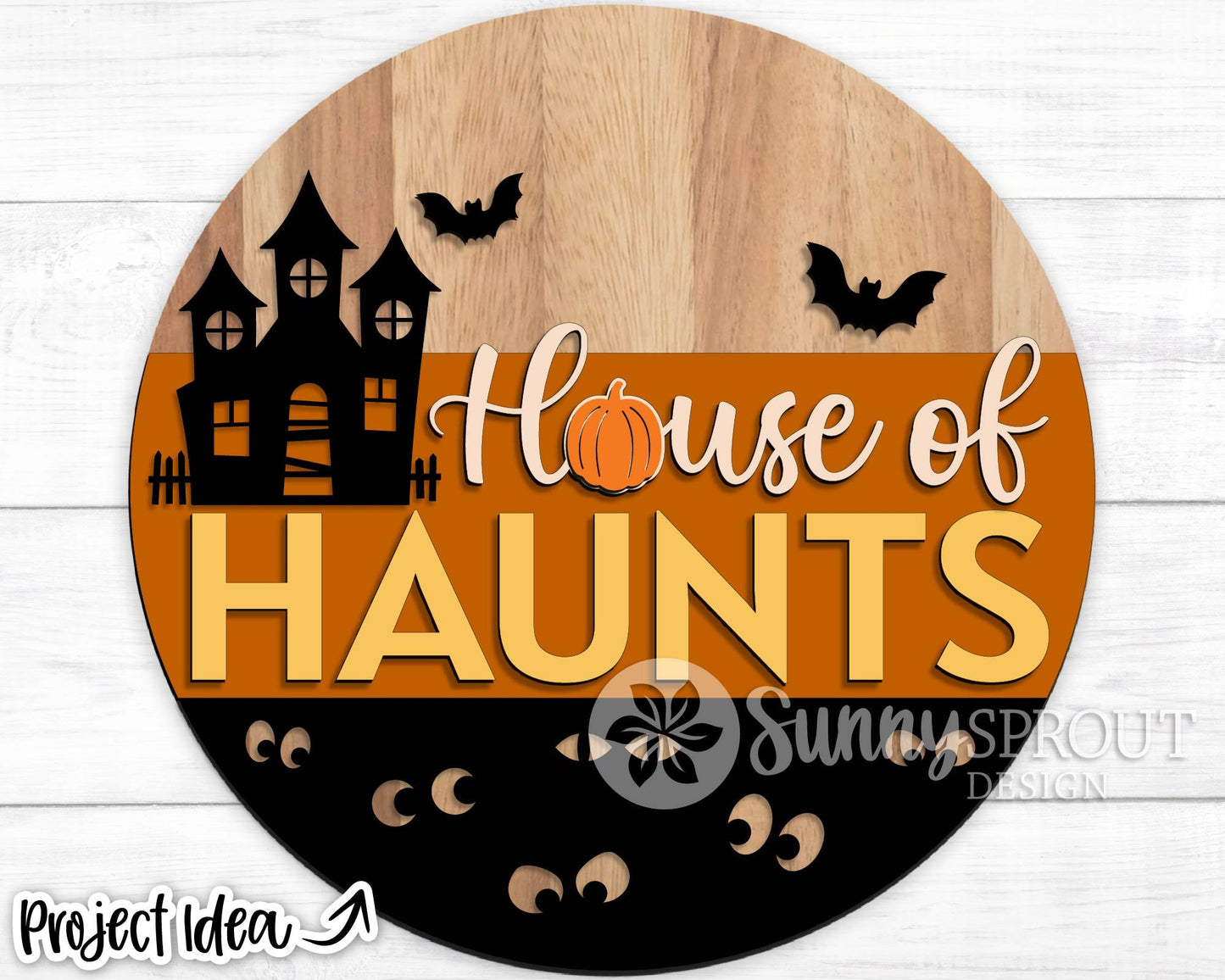 House of Haunts Sign, Digital Download, SVG Laser Cut File, Cricut, Round Spooky Halloween Door Hanger Design