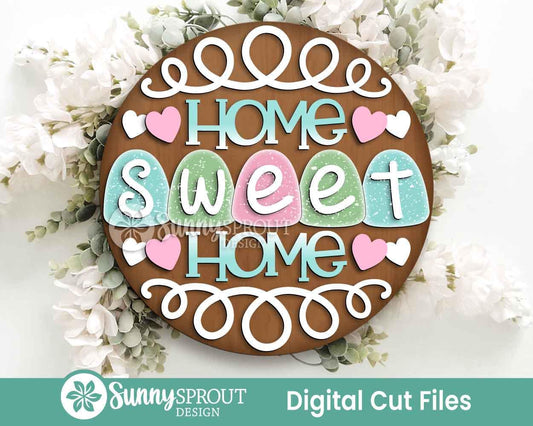 Home Sweet Home Gumdrop Sign, Digital Download, SVG Laser Cut File, Cricut, Round Door Hanger Design, Christmas Candy Decor