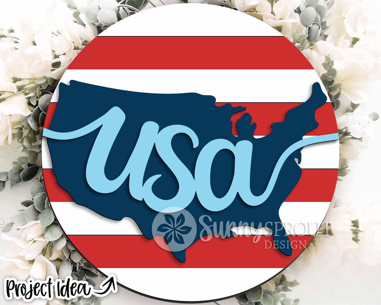 USA American Flag Stripes and Map Sign, Digital Download, SVG Laser Cut File, Cricut, Round Door Hanger Design, Patriotic 4th of July Decor