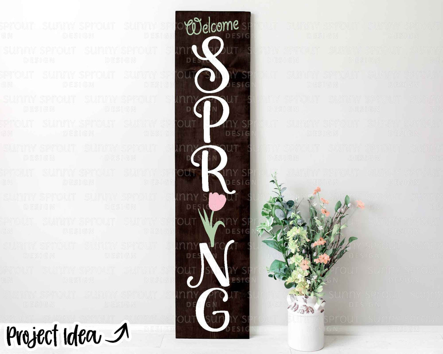 Welcome Spring Flower Porch Sign, Digital download, SVG Cricut cut file, Silhouette, Door leaner design