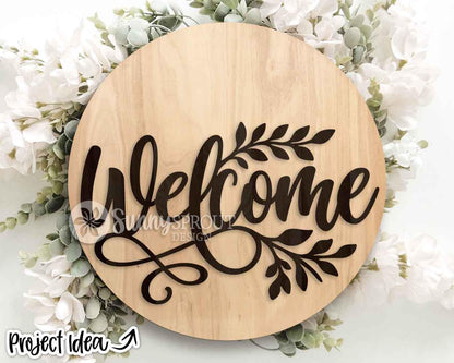 Welcome Branch Sign, Digital Download, SVG Laser Cut File, Cricut, Farmhouse Round Door Hanger Design