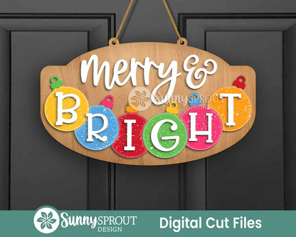 Merry & Bright Ornaments Sign, Digital Download, SVG Laser Cut File, Cricut, Door Hanger Wall Art Design, Christmas Decor