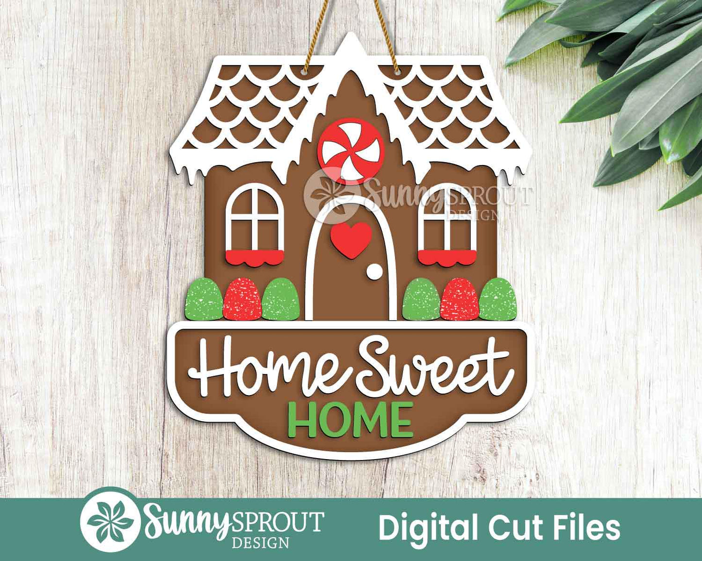 Home Sweet Home Gingerbread House Sign, Digital Download, SVG Laser Cut File, Cricut, Door Hanger Design, Christmas Decor