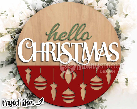 Hello Christmas Ornament Pattern Sign, Digital Download, SVG Laser Cut File, Cricut, Round Door Hanger Design