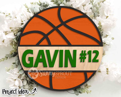 Basketball Player Name Number Sign, Digital Download, SVG Laser Cut File, Cricut, Door Hanger Wall Art Design, Personalized Sports Decor