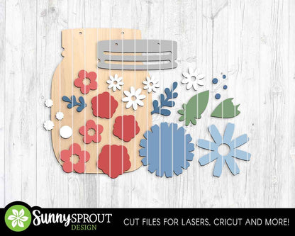 4th of July Patriotic Mason Jar Sign Bundle, Door hanger svg, Glowforge laser cut file, Cricut, Summer welcome sign svg