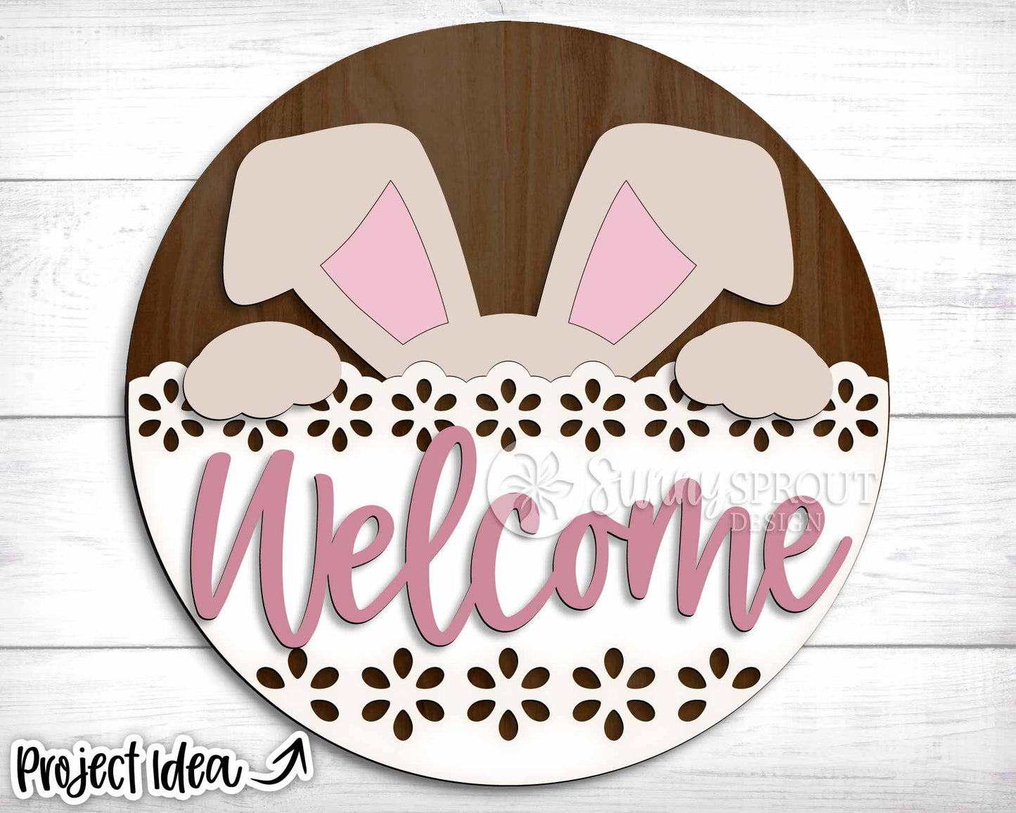 Welcome Bunny Ears Sign, Digital download, SVG Laser cut file, Cricut, Round door hanger design, Spring Easter decor