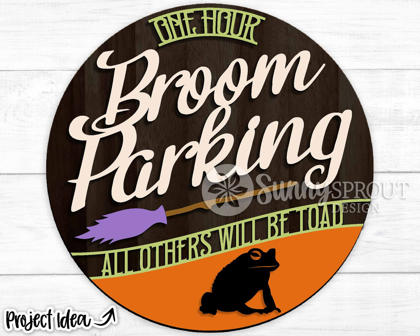 Broom Parking Witch Toad Sign, Digital Download, SVG Laser Cut File, Cricut, Round Halloween Door Hanger Design