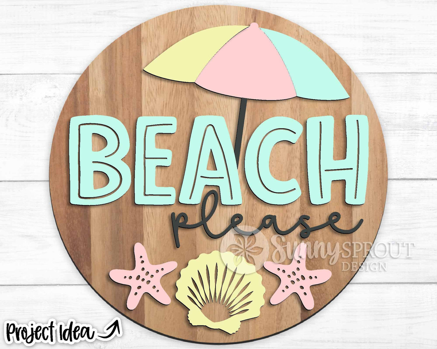 Beach Please Umbrella Seashell Sign, Digital download, SVG Laser cut file, Cricut, Round door hanger wall art design, Ocean coastal decor