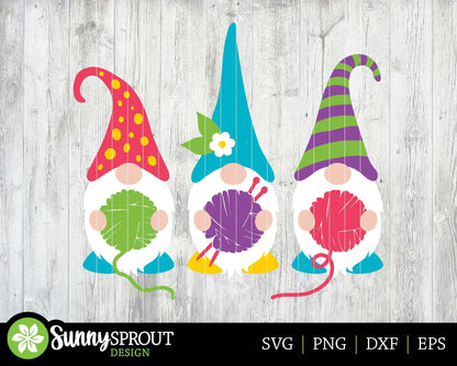 Knitting Gnomes Holding Yarn SVG, Digital Download, Cricut Cut File, Silhouette, Knit, Crochet, Sewing Design