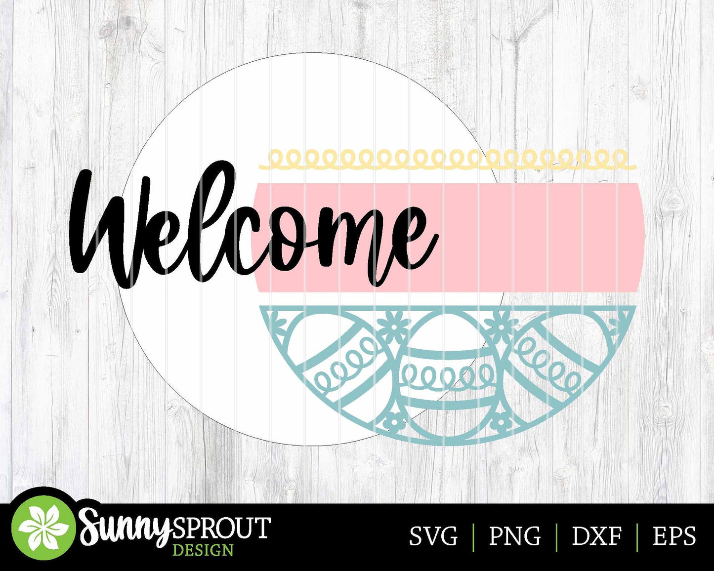 Welcome Easter Egg Pattern Sign, Digital download, SVG laser cut file, Cricut, Round door hanger design