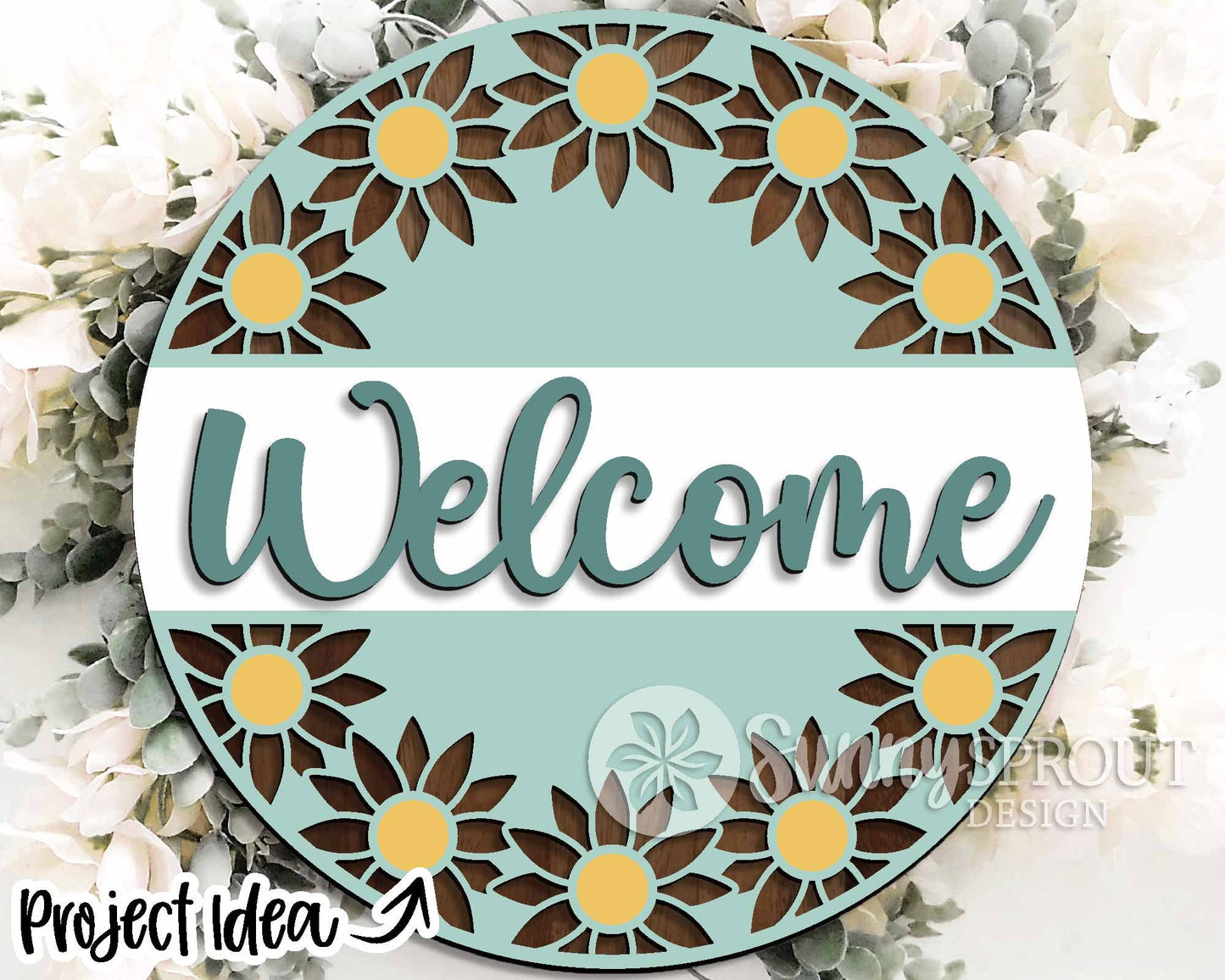 Floral Welcome Laser Sign Bundle, Round door hanger svg, Glowforge laser file, Cricut cut file, Front door sign svg