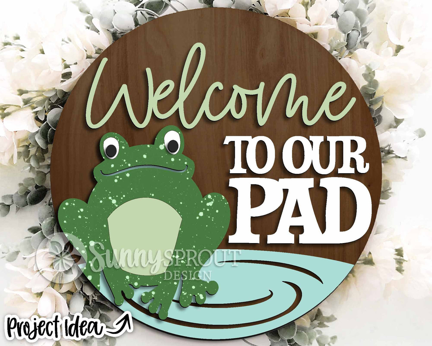 Welcome to Our Pad Frog Sign, Digital download, SVG Laser cut file, Cricut, Round door hanger design, Lake pond camping decor