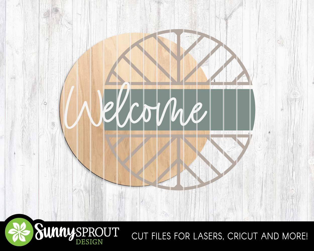 Chevron Geometric Welcome Sign, Digital Download, SVG Laser Cut File, Cricut, Farmhouse Round Door Hanger Design