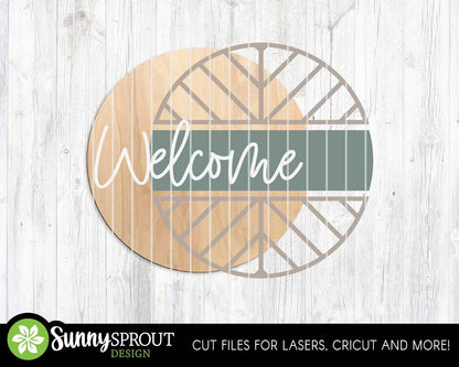 Chevron Geometric Welcome Sign, Digital Download, SVG Laser Cut File, Cricut, Farmhouse Round Door Hanger Design