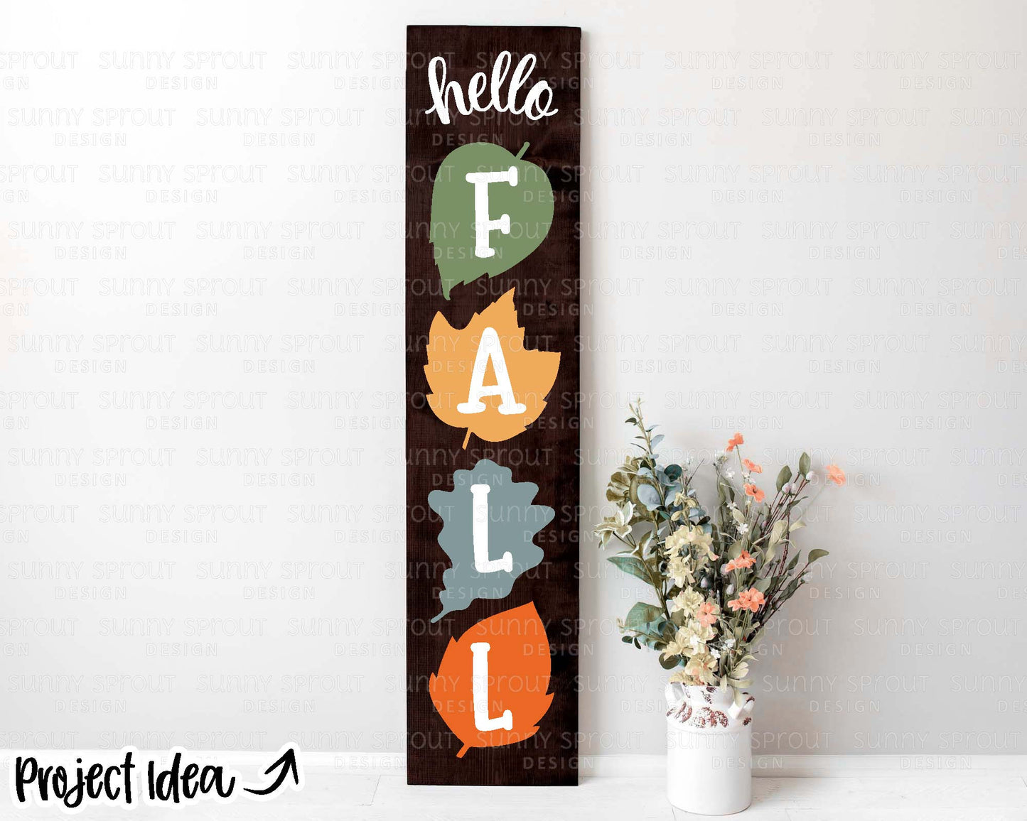 Hello Fall Leaves Porch Sign, Digital Download, Cricut SVG Cut File, Silhouette, Front Door Leaner Design