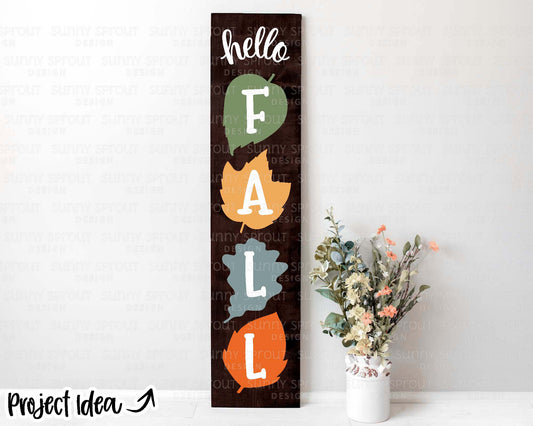 Hello Fall Leaves Porch Sign, Digital Download, Cricut SVG Cut File, Silhouette, Front Door Leaner Design