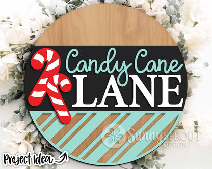 Candy Cane Lane Sign, Round door hanger svg, Glowforge laser file, Cricut, Christmas holiday decor svg