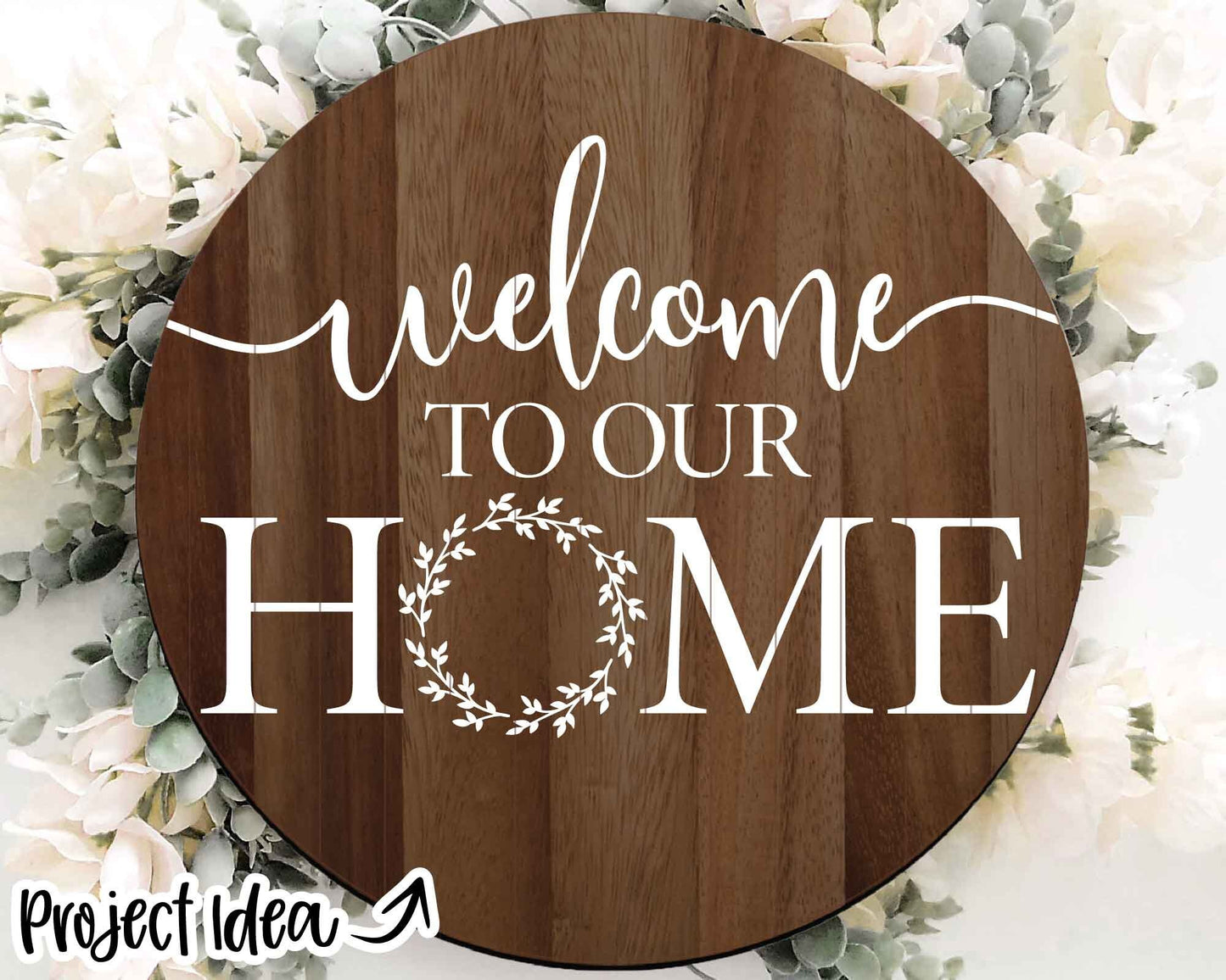Welcome to Our Home Wreath SVG, Digital download, Cricut cut file, Silhouette, Round door hanger design