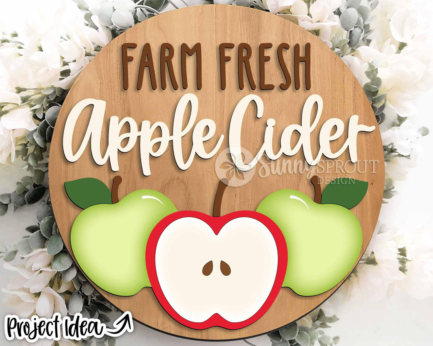 Farm Fresh Apple Cider Sign, Digital Download, SVG Laser Cut File, Cricut, Round Fall Door Hanger Design, Farm Decor