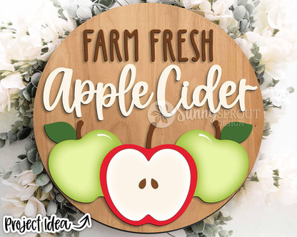 Farm Fresh Apple Cider Sign, Digital Download, SVG Laser Cut File, Cricut, Round Fall Door Hanger Design, Farm Decor