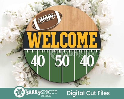 Welcome Football Field Sign, Digital Download, SVG Laser Cut File, Cricut, Door Hanger Design, Sports Decor