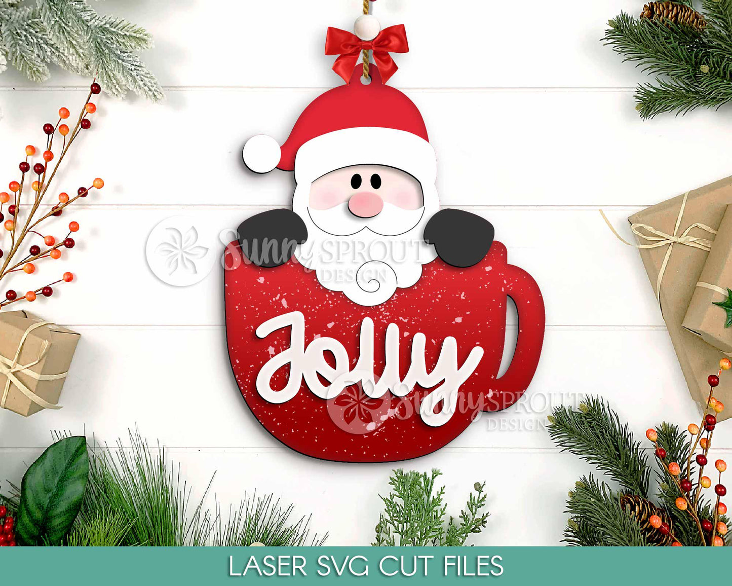 Peeking Santa Mug Ornament, Digital download, SVG laser cut file, Cricut, Christmas design