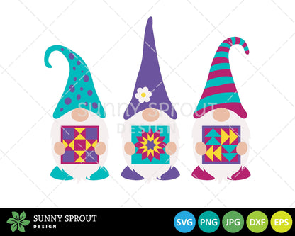 Three Gnomes Holding Patchwork Quilt SVG, Digital download, Cricut cut file, Silhouette, Sewing quilting embroidery design