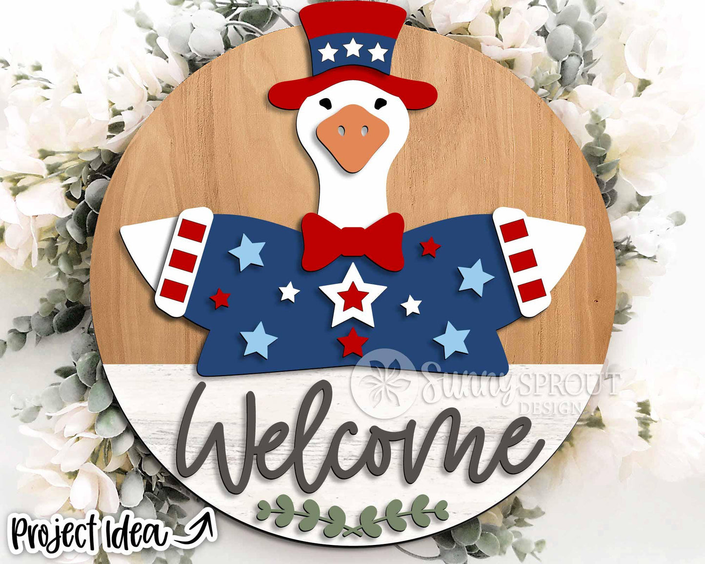 Goose Welcome 4th of July Sign, Digital Download, SVG Laser Cut File, Cricut, Round Door Hanger Design, Patriotic 4th of July Decor