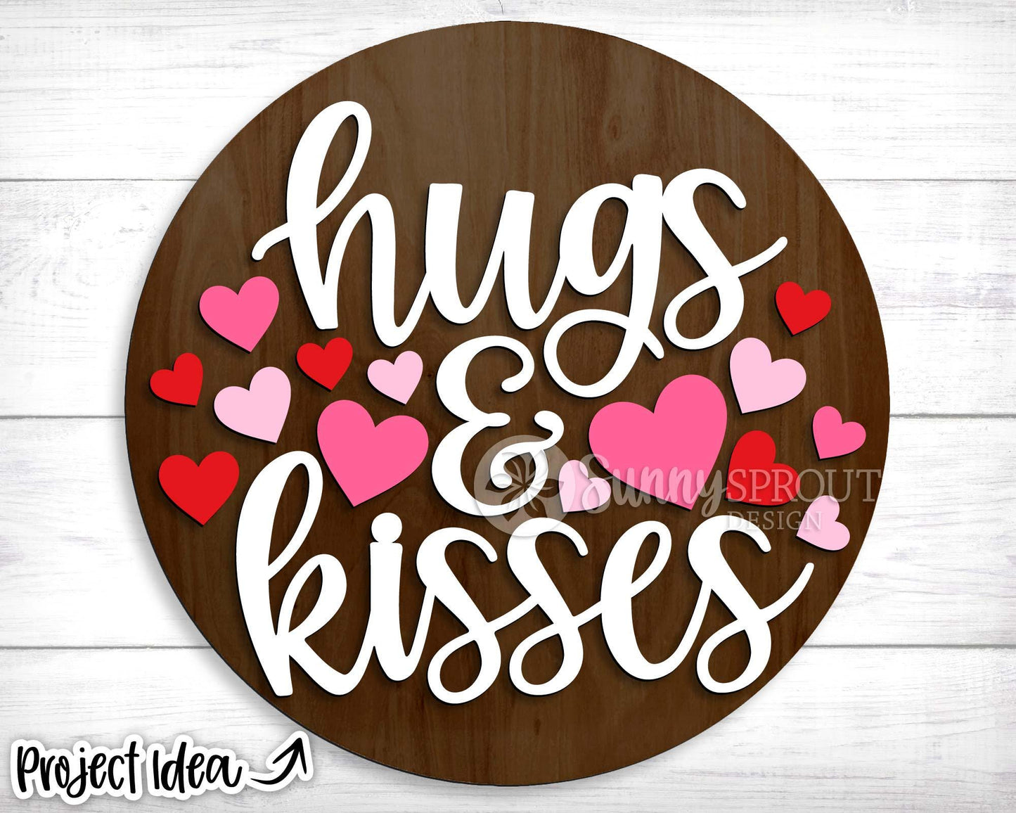 Hugs and Kisses Hearts Sign, Digital Download, SVG Laser Cut File, Cricut, Round Door Hanger Wall Art Design, Valentine's Day Decor