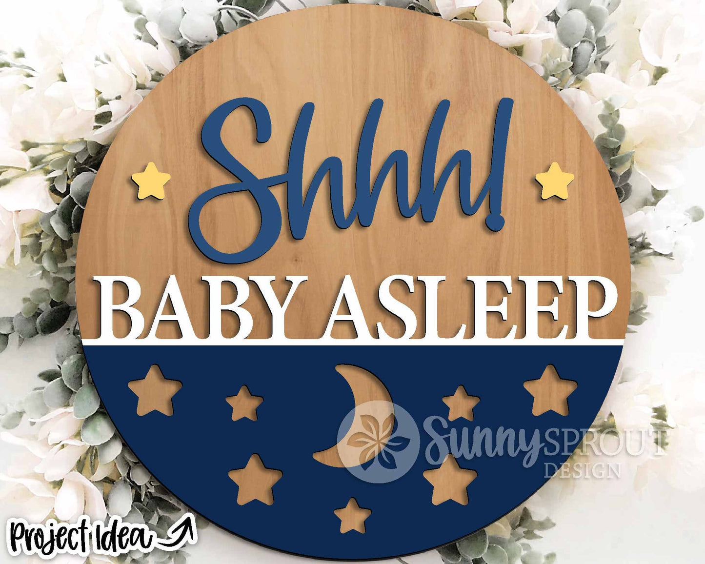 Shhh Baby Asleep Door Sign, Digital Download, SVG Laser Cut File, Cricut, Baby Nursery Round Door Hanger Design