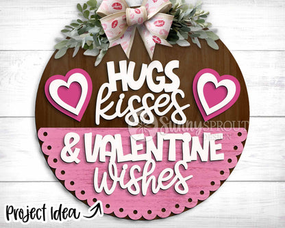 Valentine Laser Sign Bundle 4, Round door hanger, Glowforge laser file, Cricut, Heart welcome sign, Valentine's Day decor