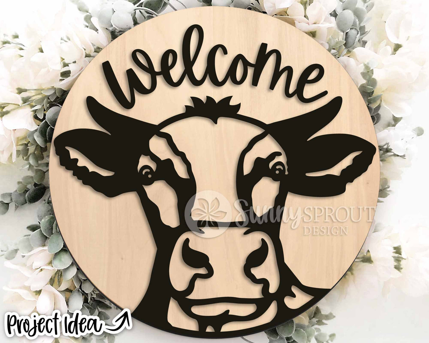 Welcome Cow Face Sign, Digital download, SVG Laser cut file, Cricut, Round door hanger design, Farmhouse animal decor