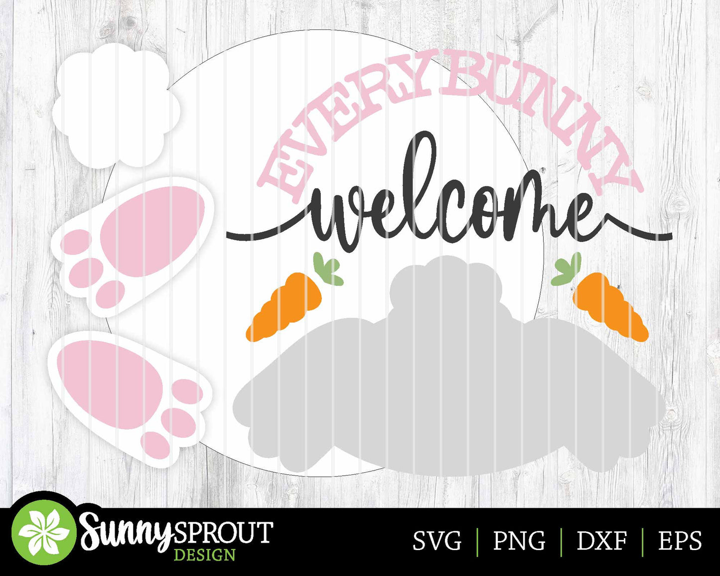 Everybunny Welcome Sign, Digital download, SVG Laser cut file, Cricut, Round door hanger design, Spring Easter decor