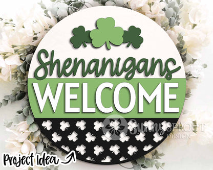 Shenanigans Welcome Sign, Digital Download, SVG Laser Cut File, Cricut, Round Door Hanger Design, St. Patrick's Day Decor