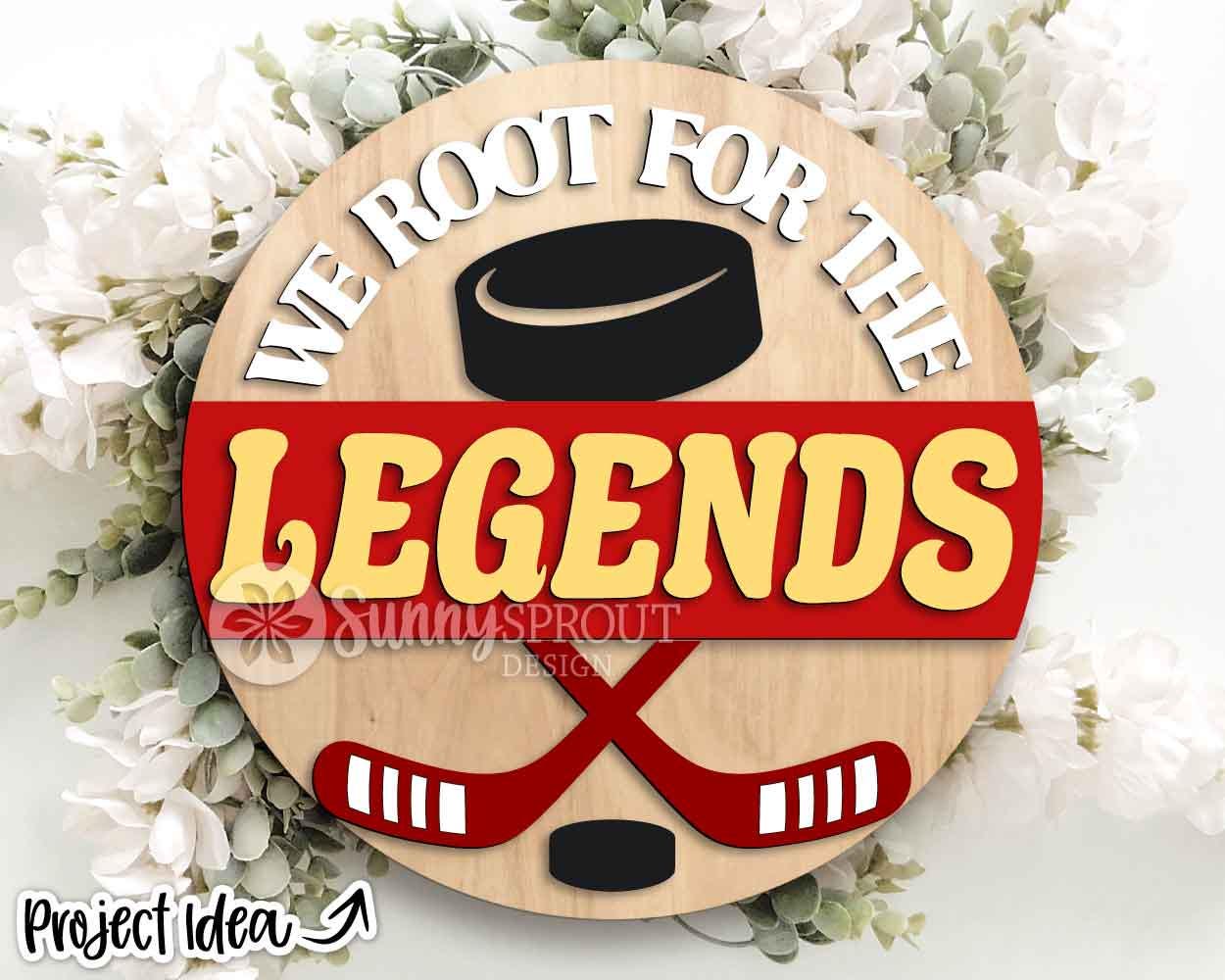 We Root For The Hockey Team Sign, Digital Download, SVG Laser Cut File, Cricut, Round Door Hanger Design, Personalized Sports Decor