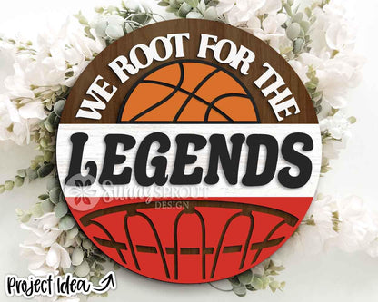 We Root For The Basketball Team Sign, Digital Download, SVG Laser Cut File, Cricut, Round Door Hanger Design, Personalized Sports Decor