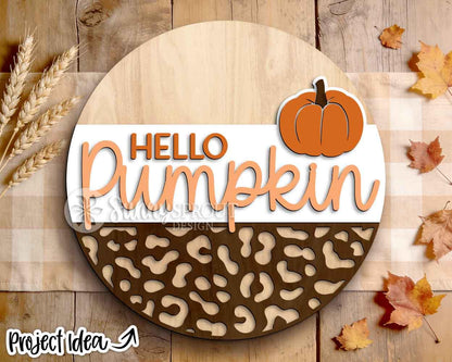 Hello Pumpkin Leopard Print Sign, Digital Download, SVG Laser Cut File, Cricut, Fall Round Door Hanger Design