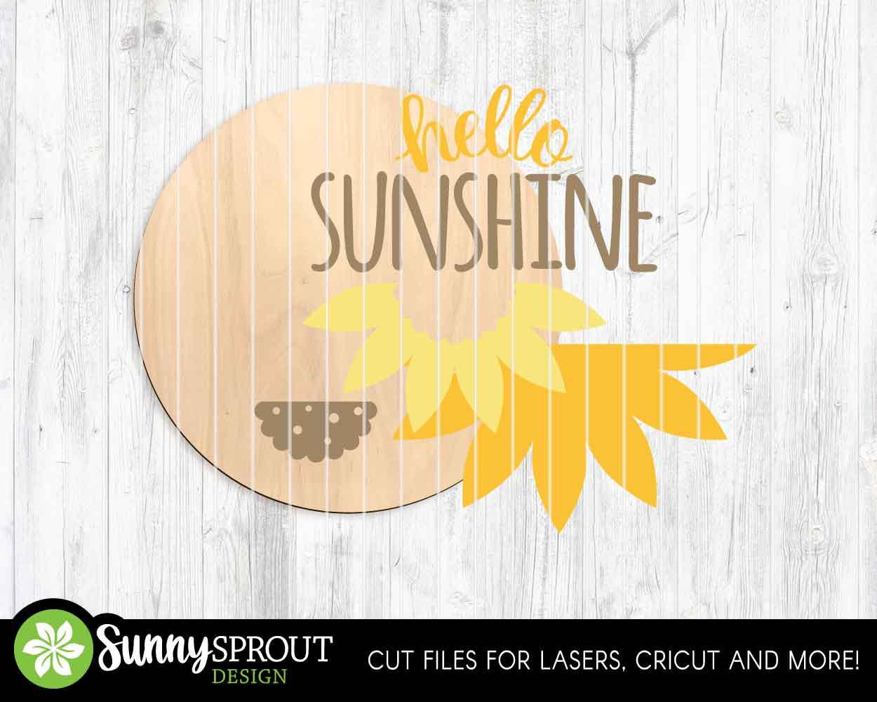 Hello Sunshine Sunflower Sign, Digital Download, SVG Laser Cut File, Cricut, Summer Round Door Hanger Design