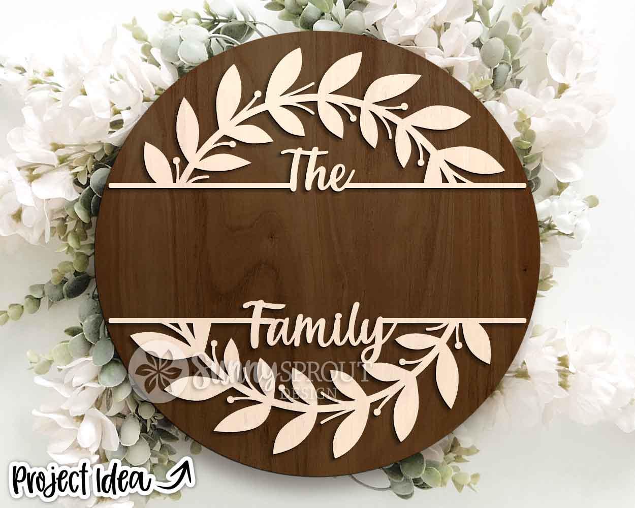 Split Monogram Frame Family Name Sign, Digital Download, SVG Laser Cut File, Cricut, Modern Round Door Hanger Design