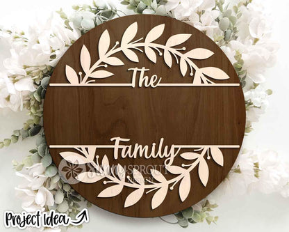 Split Monogram Frame Family Name Sign, Digital Download, SVG Laser Cut File, Cricut, Modern Round Door Hanger Design